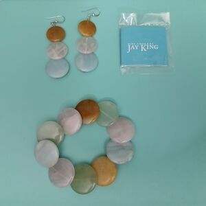 Jay King Multi-Color Disc Stone Bracelet and Earrings Set